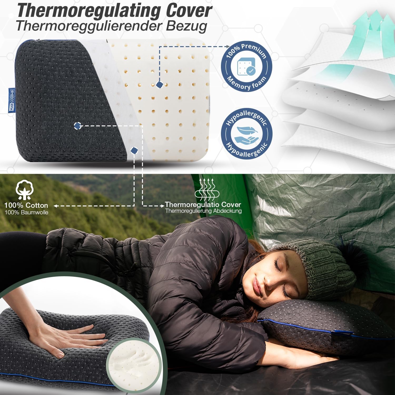 Detalle 2 de Marcolumb Cuscino da viaggio: supporto ergonomico in memory foam con federa termoregolante