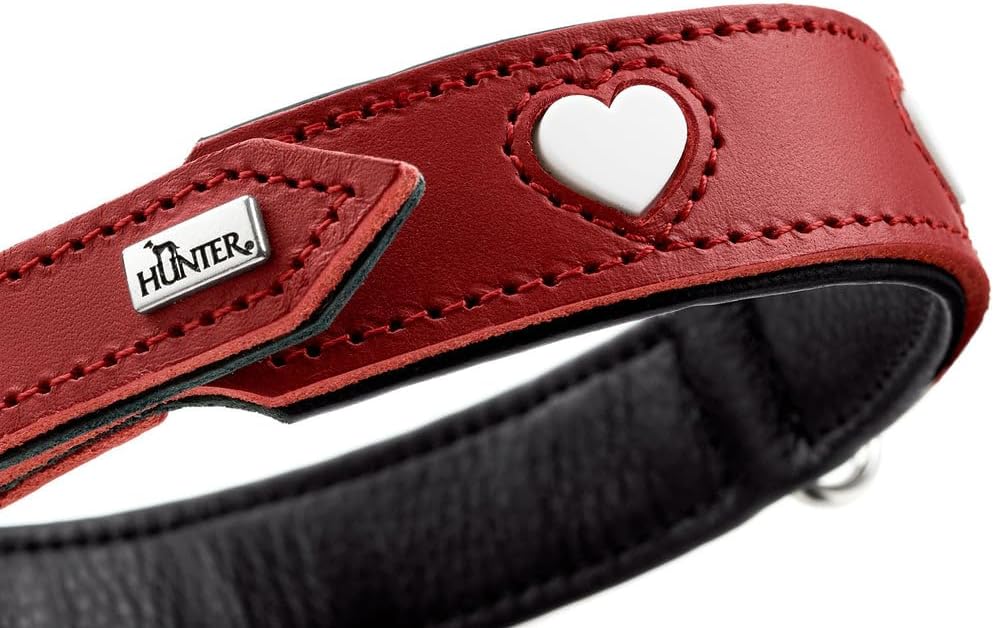Detalle de Hunter Hundehalsband Love – roter/schwarzer Stil, handgefertigtes Rindsleder, Größe 65