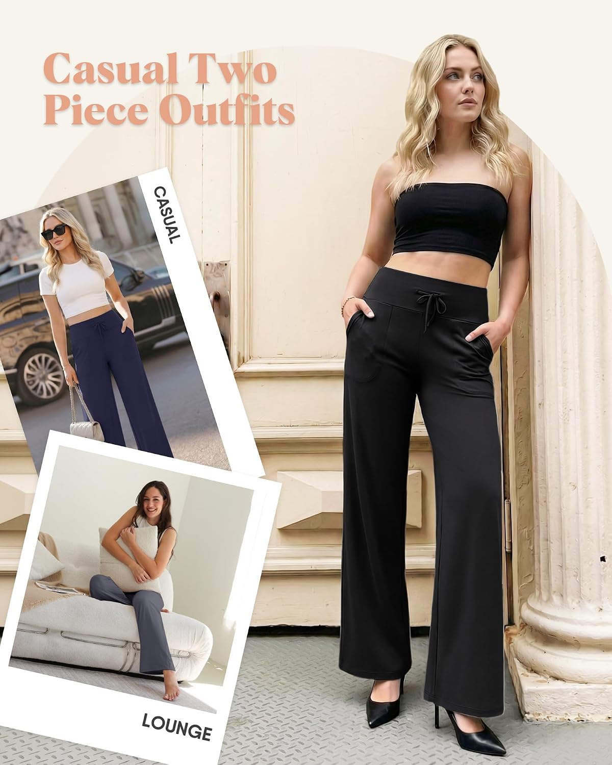 Thumbnail 5 de ZOOSIXX Capri Pants for Women — Wide Leg, High-Wwaisted Drawstring Lounge Trousers with Pockets