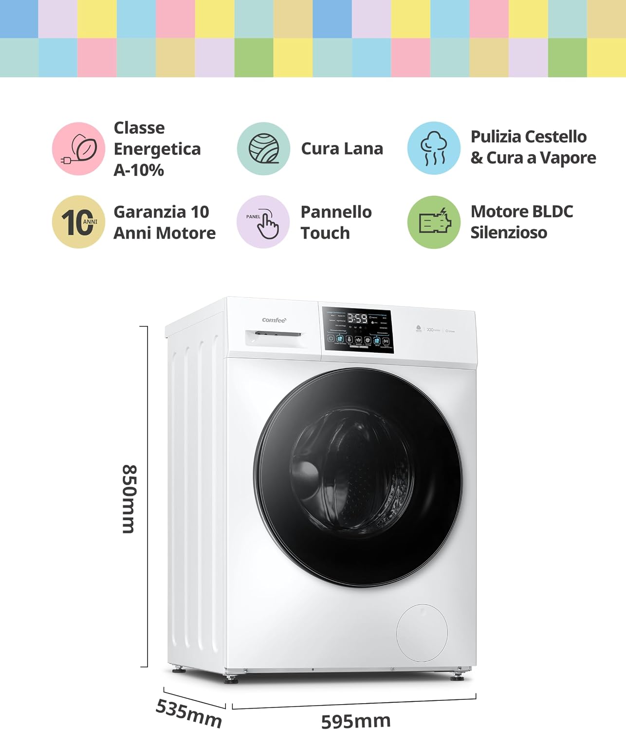 Thumbnail 1 de COMFEE' Lavatrice 9 kg A-10% con Motore Inverter Silenzioso – igiene e risparmio energetico
