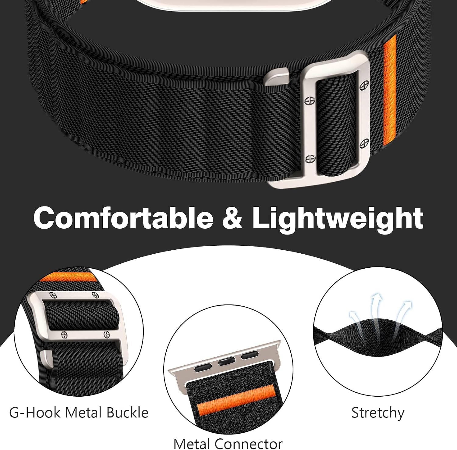 Thumbnail 1 de Nylon-Sportarmband kompatibel mit Apple Watch Ultra/Ultra 2 – 49–38 mm, elastisch mit G-Haken