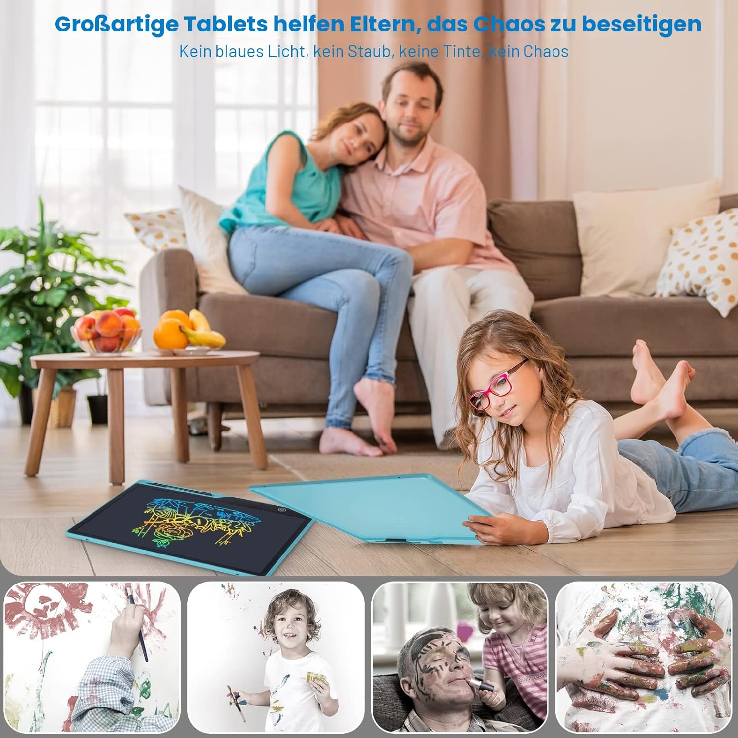 Detalle de LCD-Schreibtafel Kinder 16 Zoll Wiederaufladbar – Maltafel, robustes Zeichentablet für 3–7 Jahre