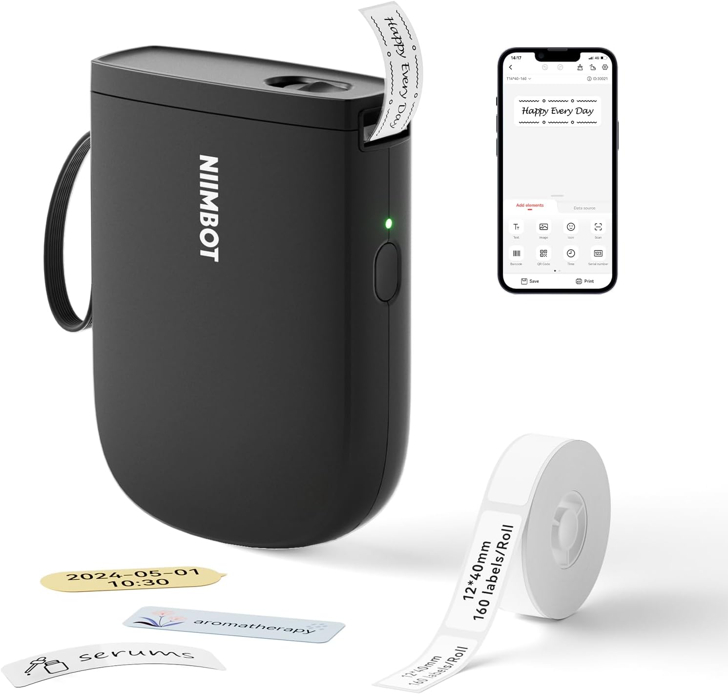 Detalle de NIIMBOT D11 PA-D11H Label Maker, 300 dpi Bluetooth Thermal Printer, Black