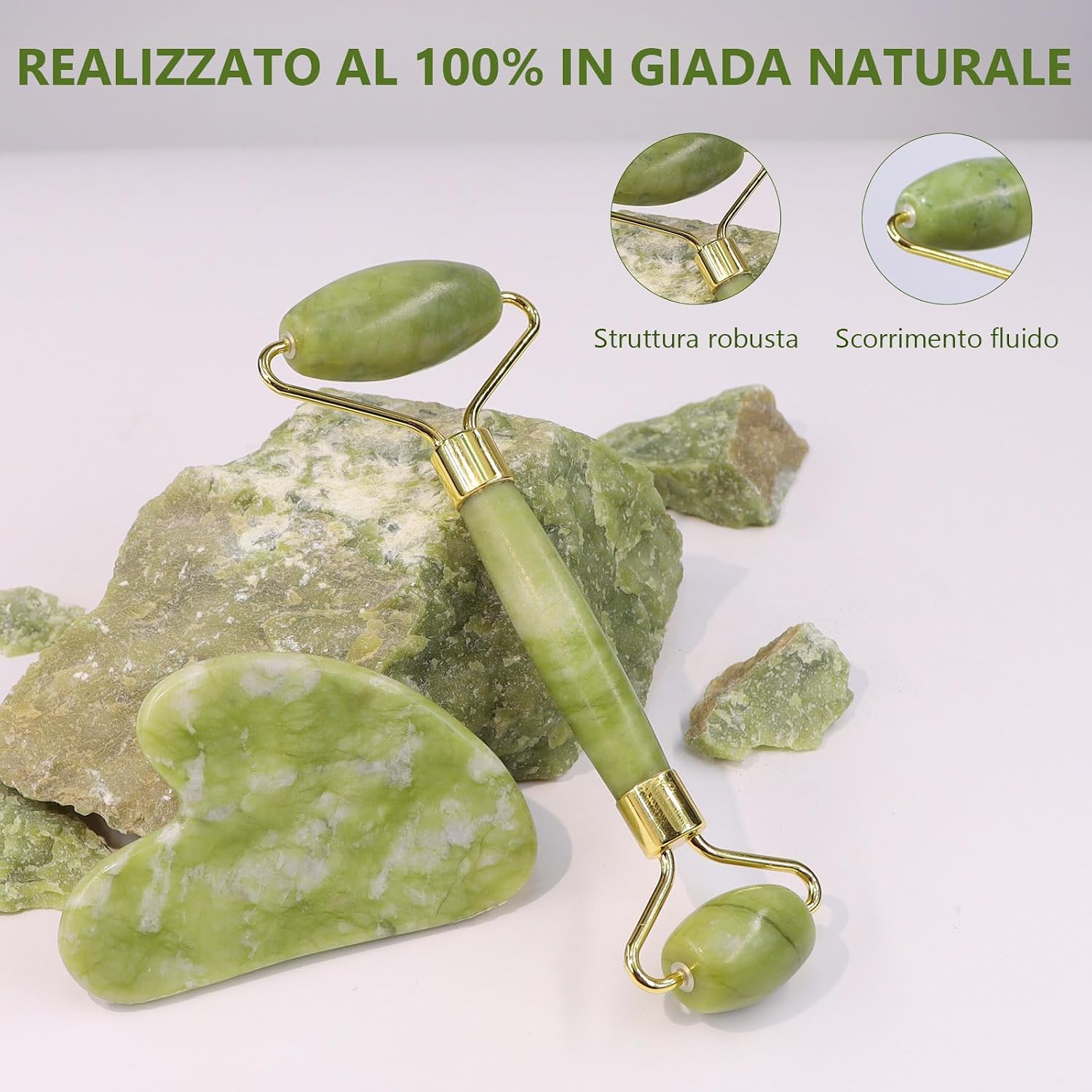 Thumbnail 1 de GUGUG Gua Sha Viso Rullo di Giada 2 pezzi