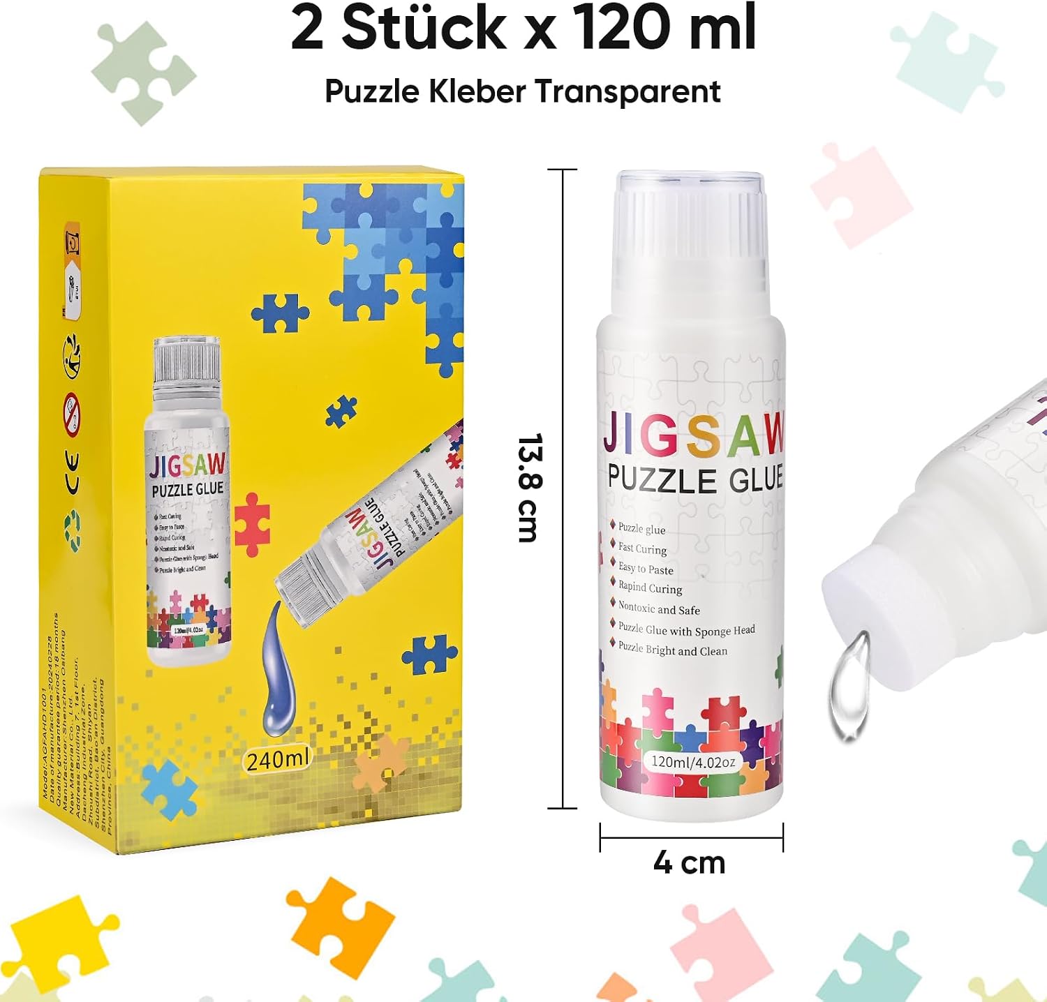 Detalle de Faburo Puzzlekleber 240 ml Transparent – Klebt 1000–2000 Teile sicher fest und ermöglicht Aufhängung