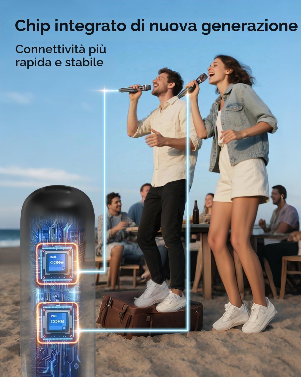Detalle de ALPOWL WXM Microfono Wireless: sistema UHF con ricevitore ricaricabile, 192 kHz/24 bit per karaoke e speaking events