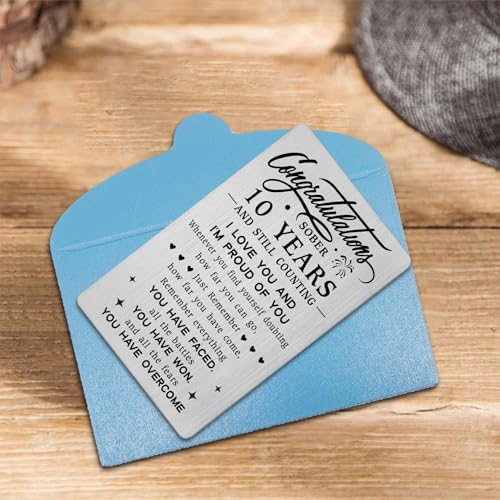 Detalle de Tangvo 10 Year Sobriety Wallet Card – Sober Anniversary Gift for Him or Her