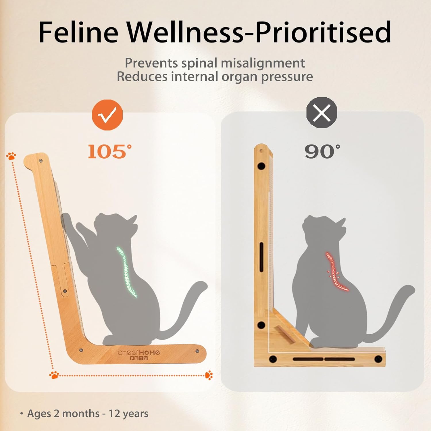Thumbnail 2 de CheerPals L-Shaped Sisal Cat Scratcher – 105° Ergonomic Design, Solid Beech Wood & Sisal Pad