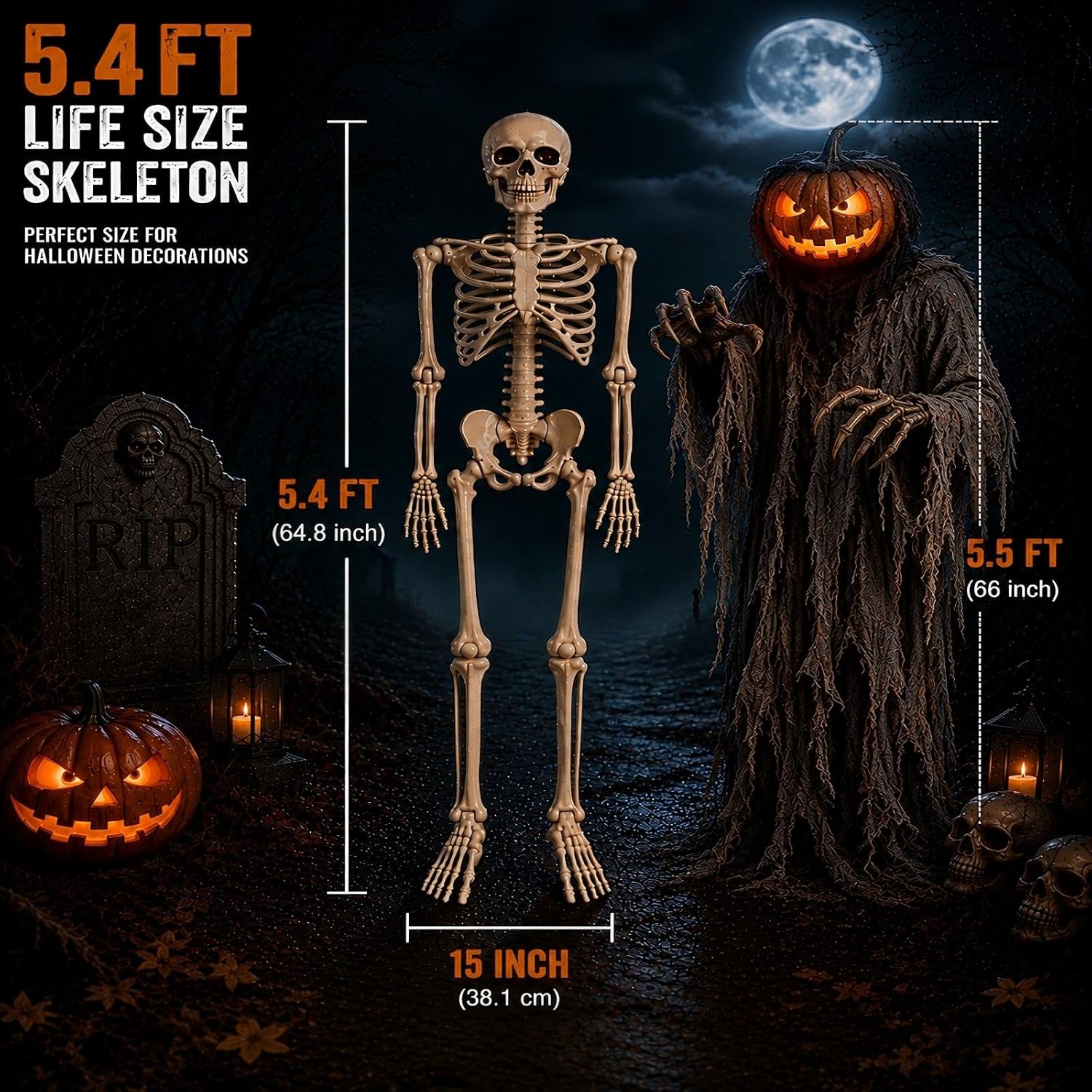 Detalle 2 de GCNBCNB 165-26 5.4-Foot Poseable Halloween Skeleton with Movable Joints