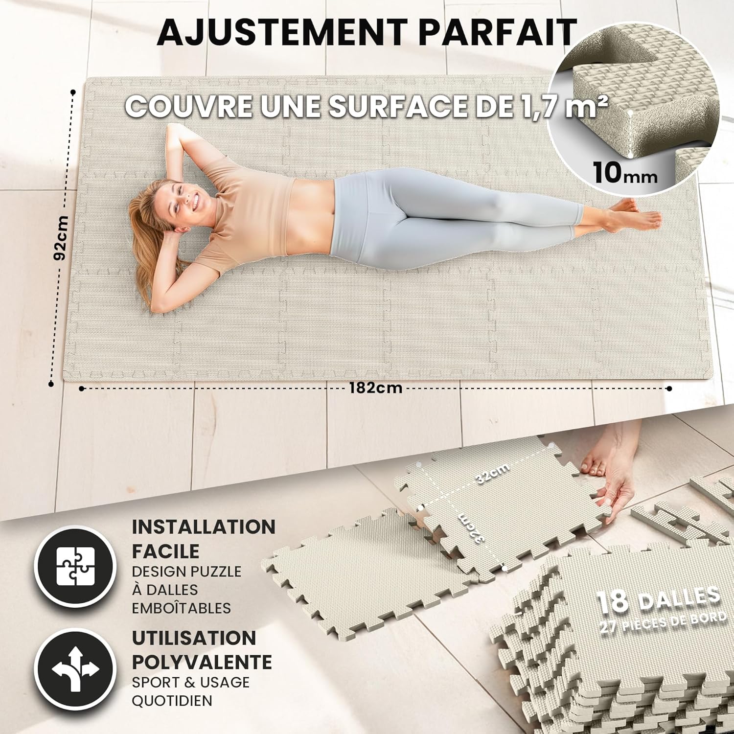 Thumbnail 1 de Tapis de protection du sol - Tapis de fitness Protection de Sol de Salle de Sport, 18 dalles puzzle EVA 30x30 cm
