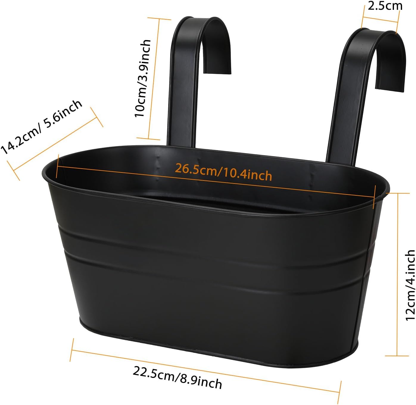 Thumbnail 1 de Atoke 4 Pack Metal Hanging Flower Pots for Railing Fence – 27.5cm Balcony Planter Buckets with Detachable Hooks (Black)