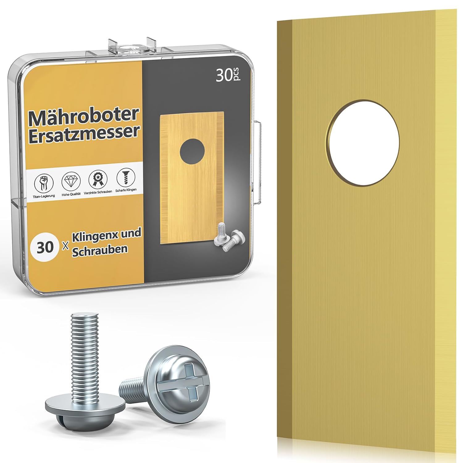 Detalle de TBoonor 30 Lame Robot tagliaerba – Lama in acciaio inox/titanio per Worx, Landxcape, Zoef ed Einhell