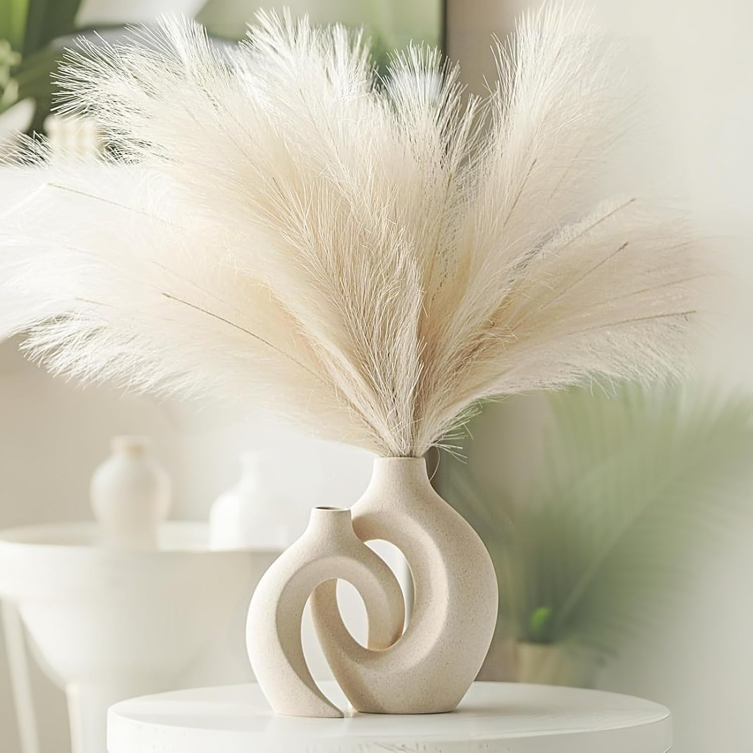 Detalle 2 de SUKIYPO BS03 keramieken vazenset van 2, beige met open design