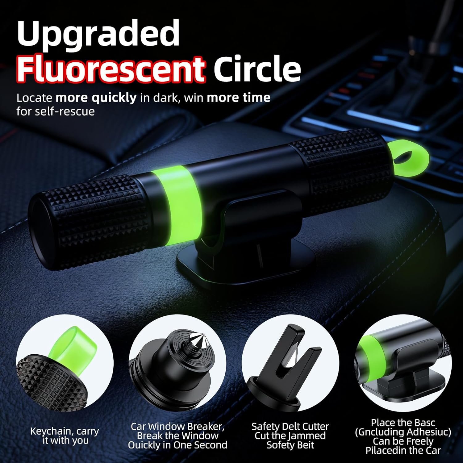 Thumbnail 2 de muhogxio 2-in-1 Gurtschneider-Notfallhammer mit Testglas – Sicherheits-Hammer fürs Auto (schwarz)