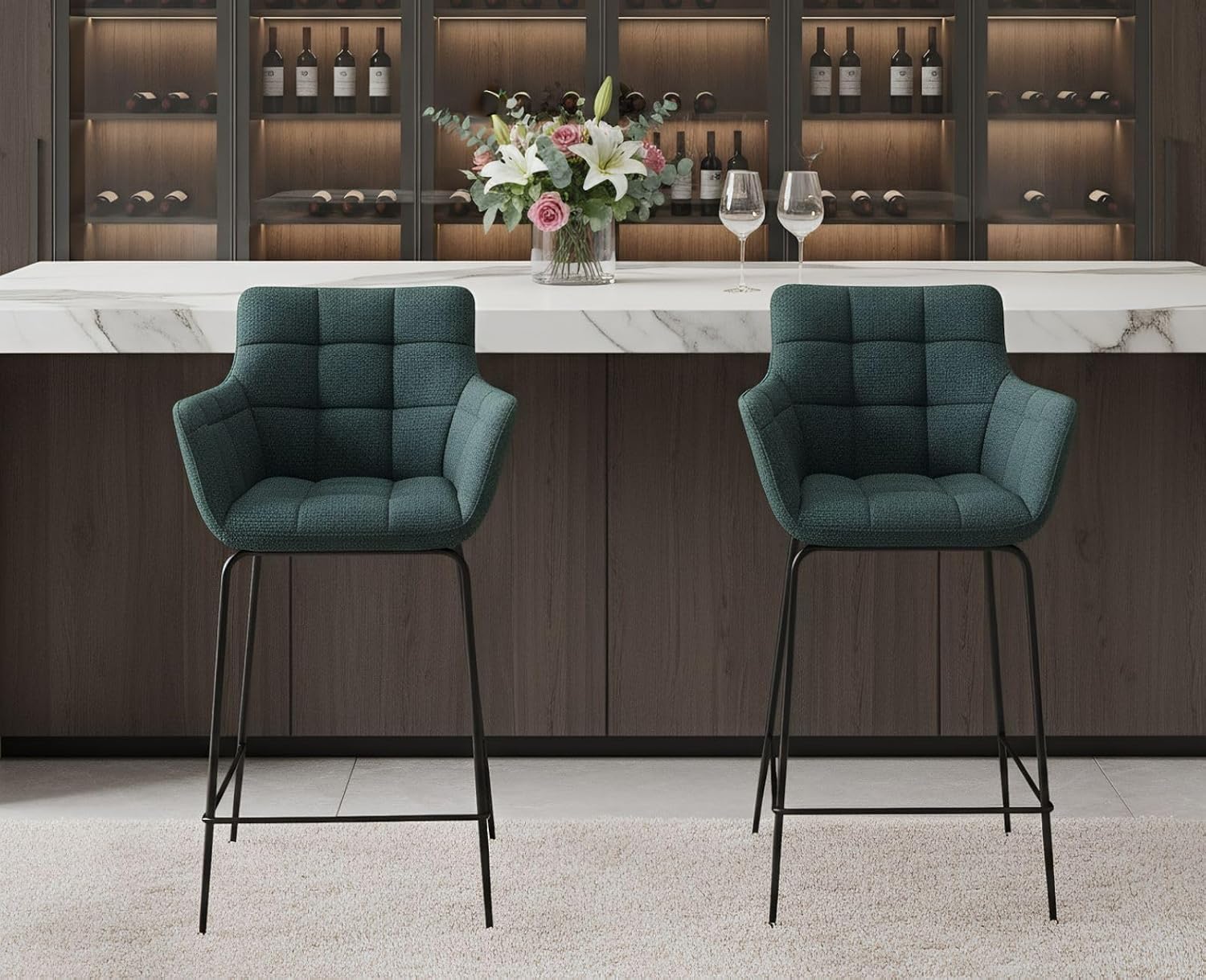 Detalle de chairus EMJ94578CS barkrukken, set van 2 met stoffen bekleding en voetensteun