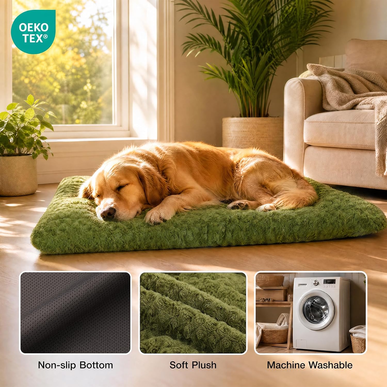 Detalle 2 de Exsnugy US1EXDB01 Dog Bed Mat, 36 x 23-Inch Plush Washable Crate Pad