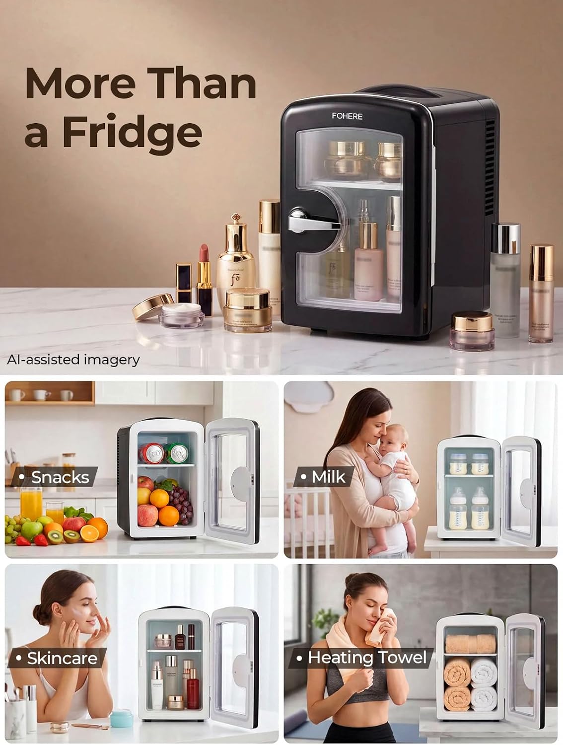 Detalle de FOHERE Mini Fridge 4L – Portable Cooler & Warmer (Black)