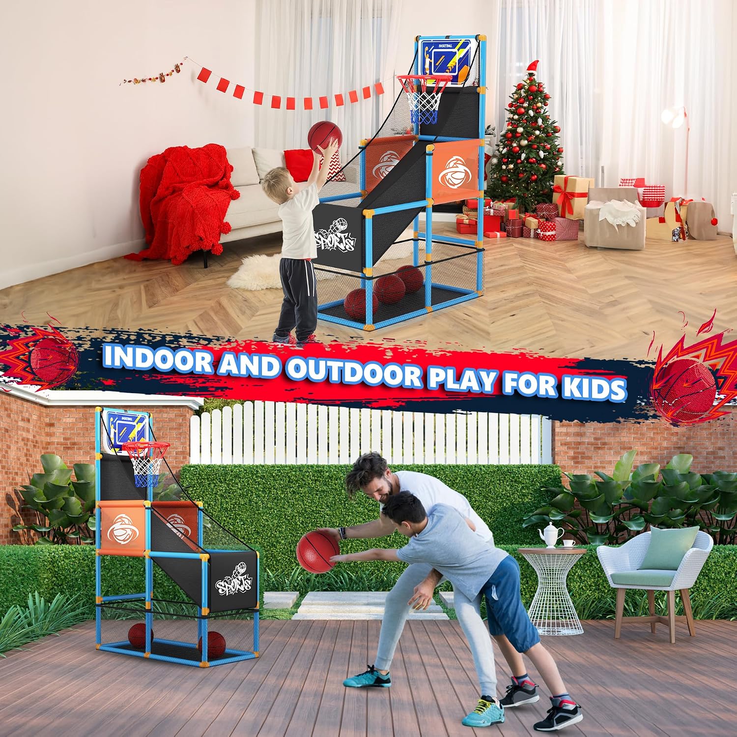 Detalle de Arcade Basketball Game Set for Kids – Adjustable Indoor/Outdoor Hoop with 4 Balls