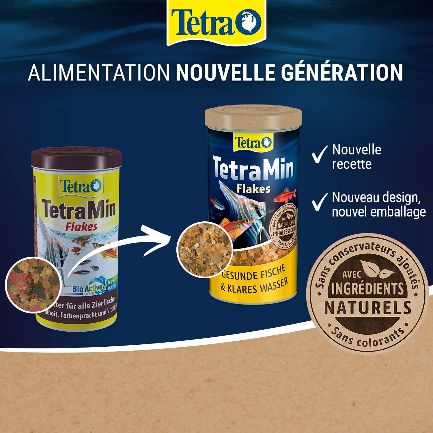 Detalle de TetraMin Flakes Nutri Evolution — Aliment complet en flocons pour poissons tropicaux (500 ml, boîte PET recyclé)