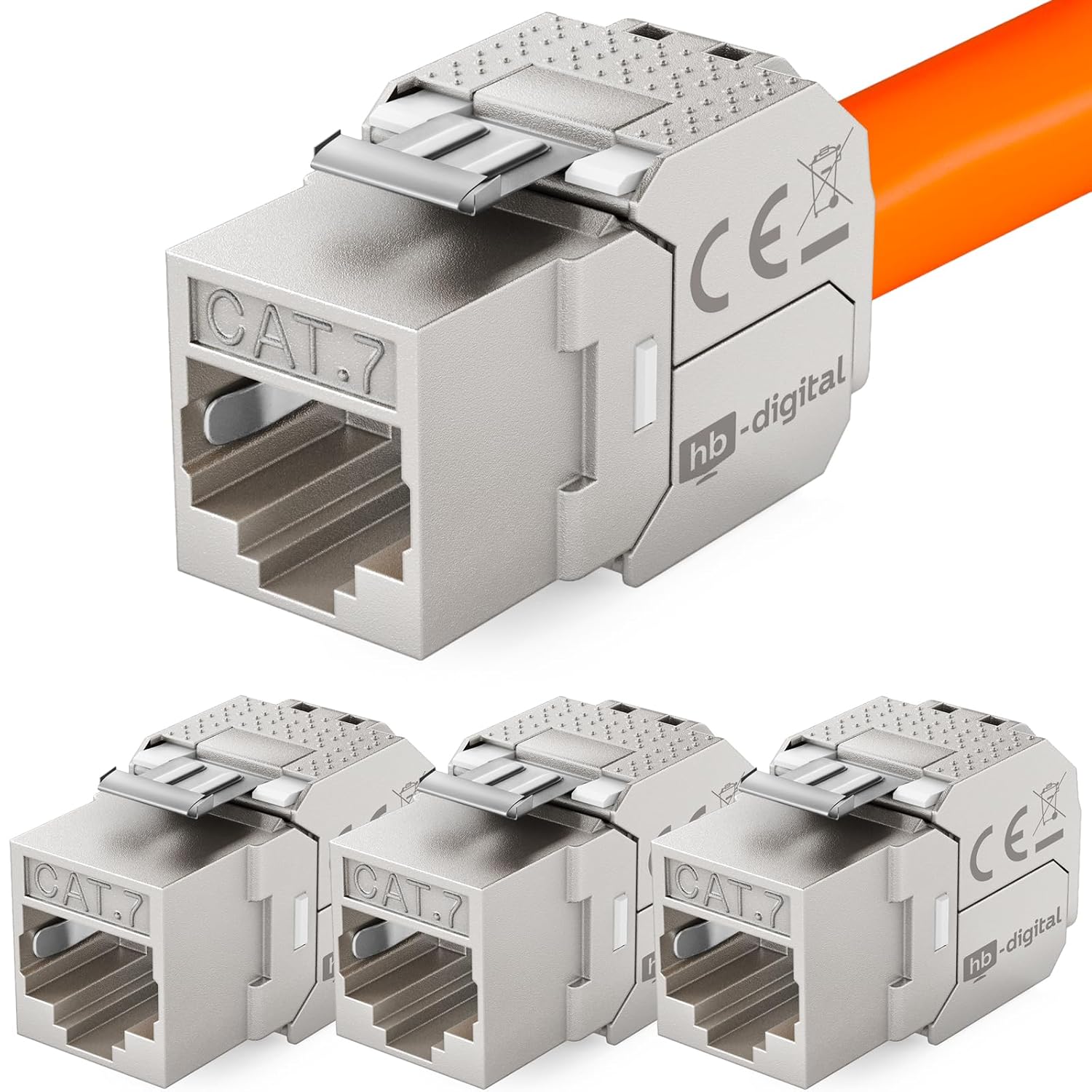 Detalle de HB-DIGITAL CAT 7 Keystone RJ45 Modul – STP, 10 Gbit/s, vollgeschirmt, AWG22–24