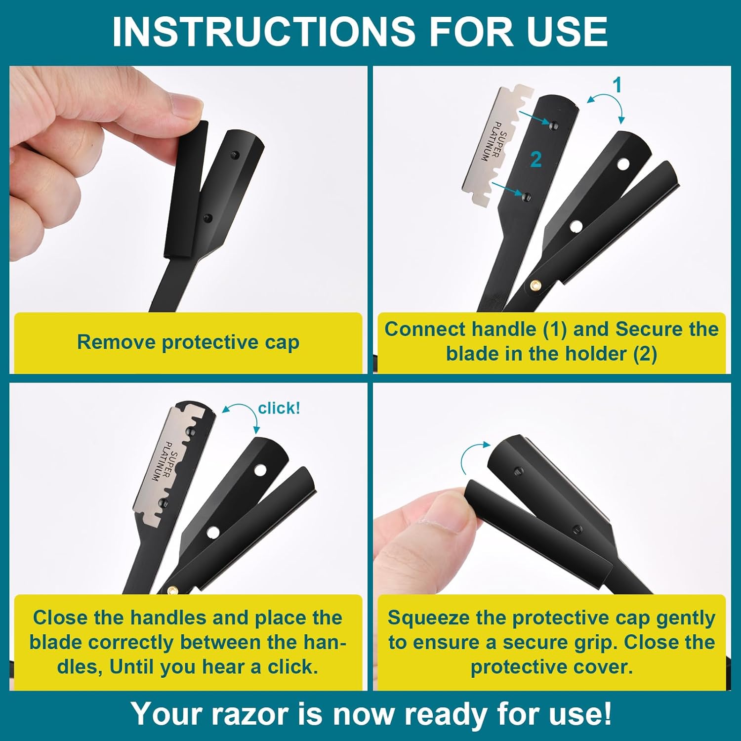 Thumbnail 2 de URAQT Rasoio da barbiere manuale in acciaio inox con 60 mezze lamette, nero