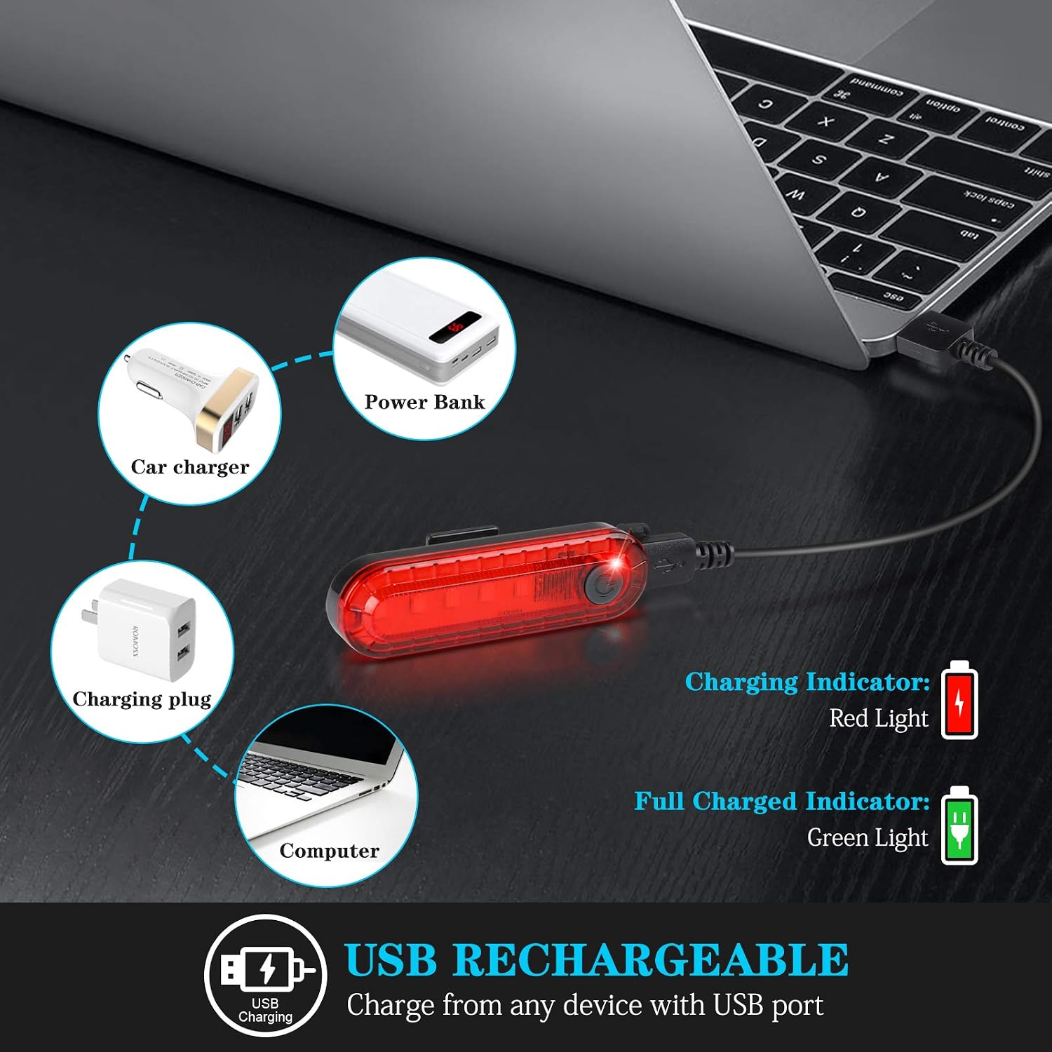 Detalle 2 de Defurhome LED Rear Bike Tail Light 2-pack — USB rechargeable