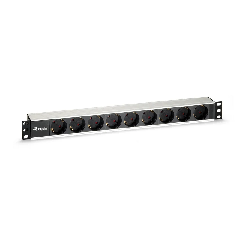 Detalle de Regleta de Aluminio Equip 333292 – 9 tomas para rack 1U 19