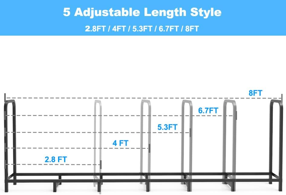 Detalle 2 de Tikimilor 8ft Firewood Rack, Adjustable Black Steel Log Holder