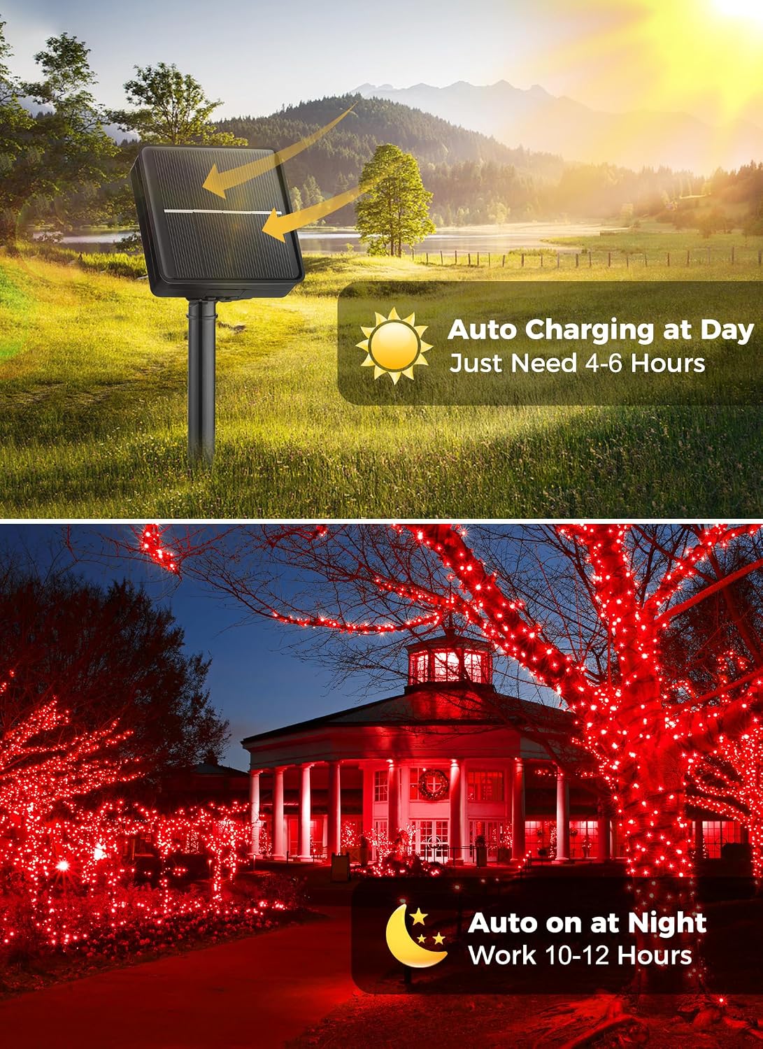 Detalle 2 de Minetom JT-EL/FC300V0400-I3 Solar String Lights, 80 Feet, 200 Red LEDs