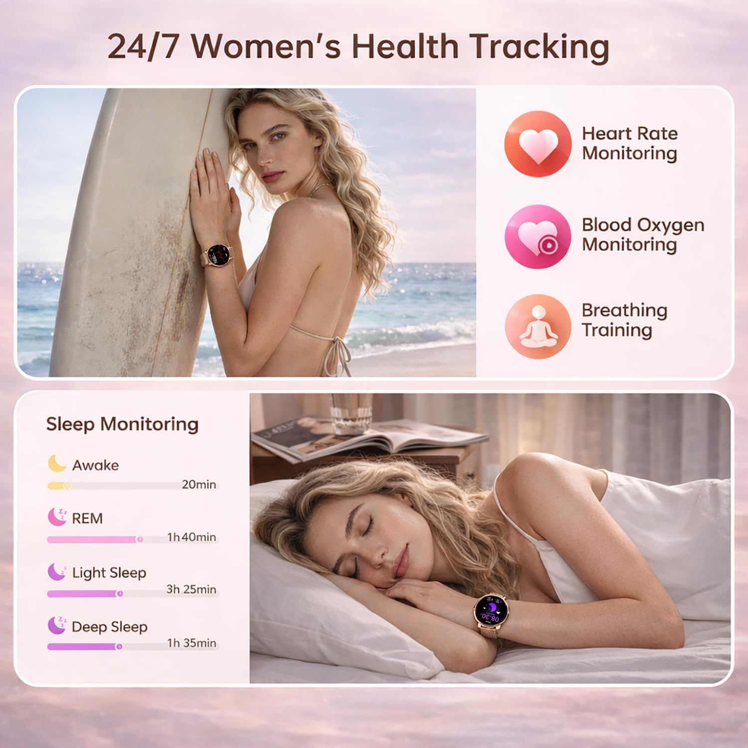 Thumbnail 3 de Smart Watch for Women: 1.27" HD Round Display, Bluetooth Calling & 120+ Sports Modes (Rose Gold)