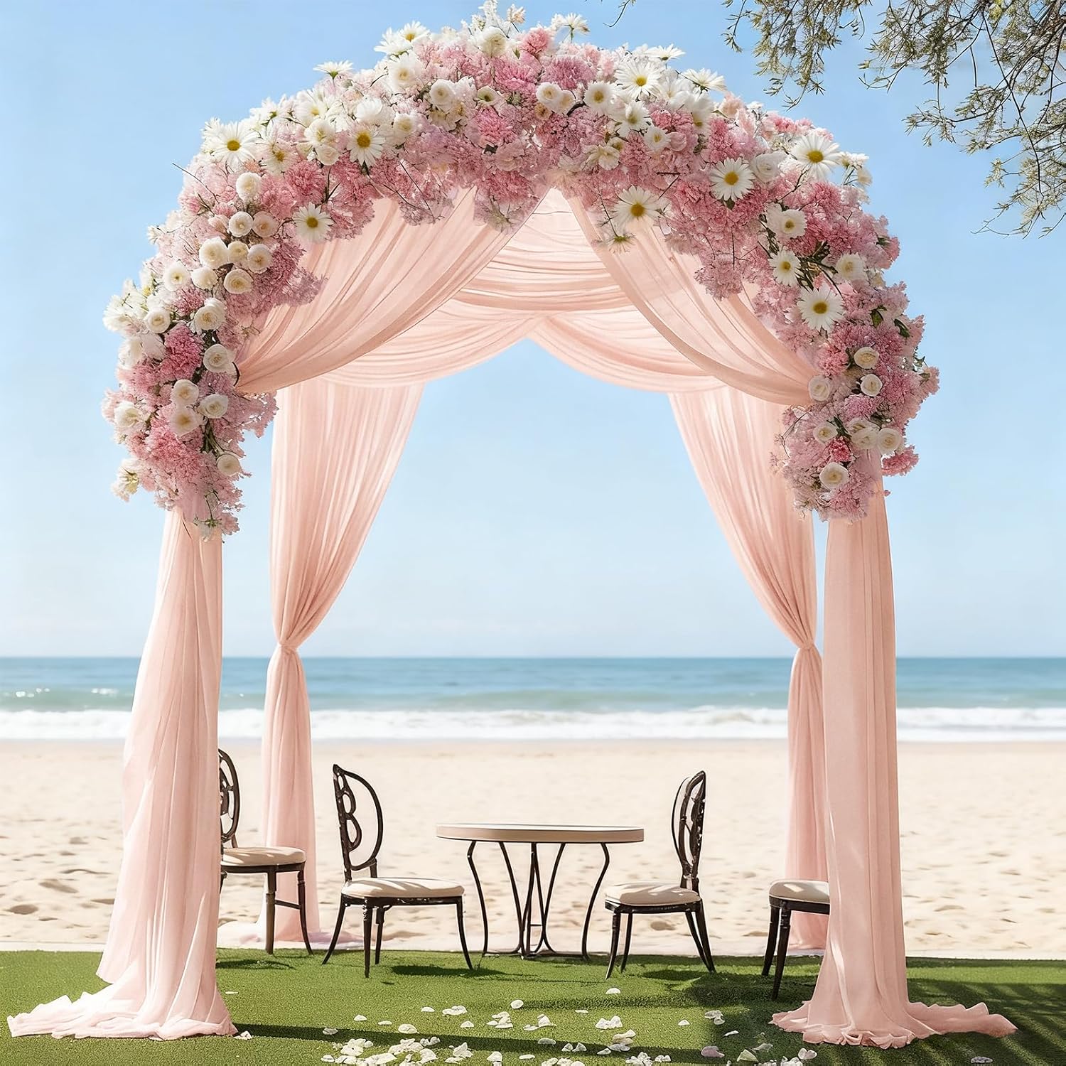 Detalle 2 de Foatcox ZQ122 lichtroze chiffon tafelloper van polyester, 77 x 300 cm