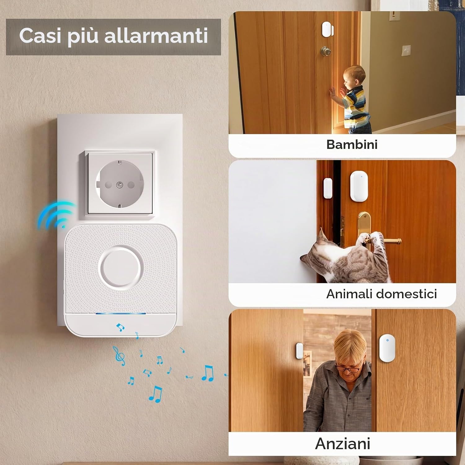 Thumbnail 2 de BITIWEND Sensore Porta Finestra Campanello: allarme wireless 0–110 dB, fino a 182 m, 58 melodie e espandibilità