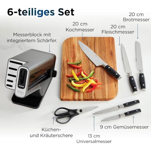Detalle de Ninja Foodi StaySharp Messerblock, 6-teilig, mit Schärfer – Edelstahl