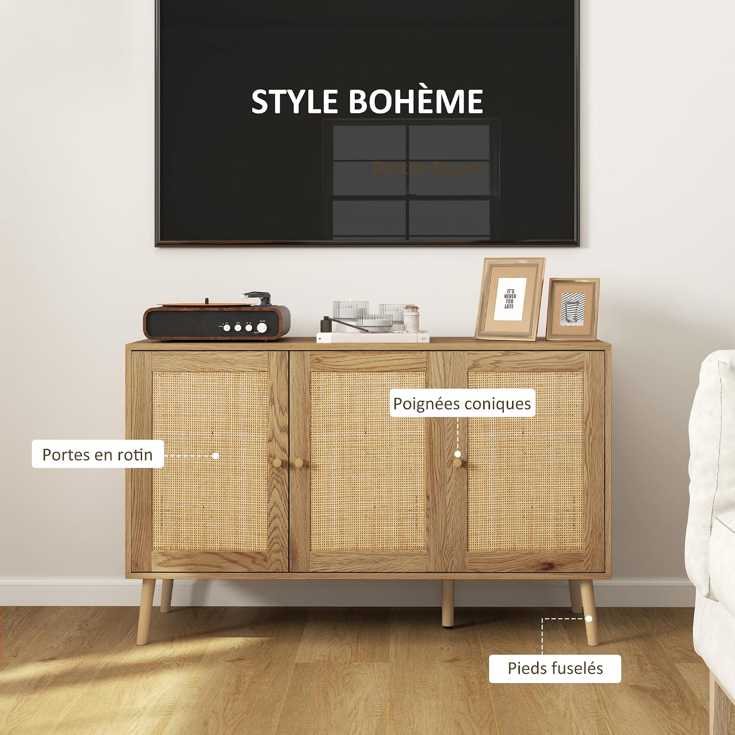 Thumbnail 4 de HOMCOM Buffet Salon bois naturel 120 x 40 x 75 cm