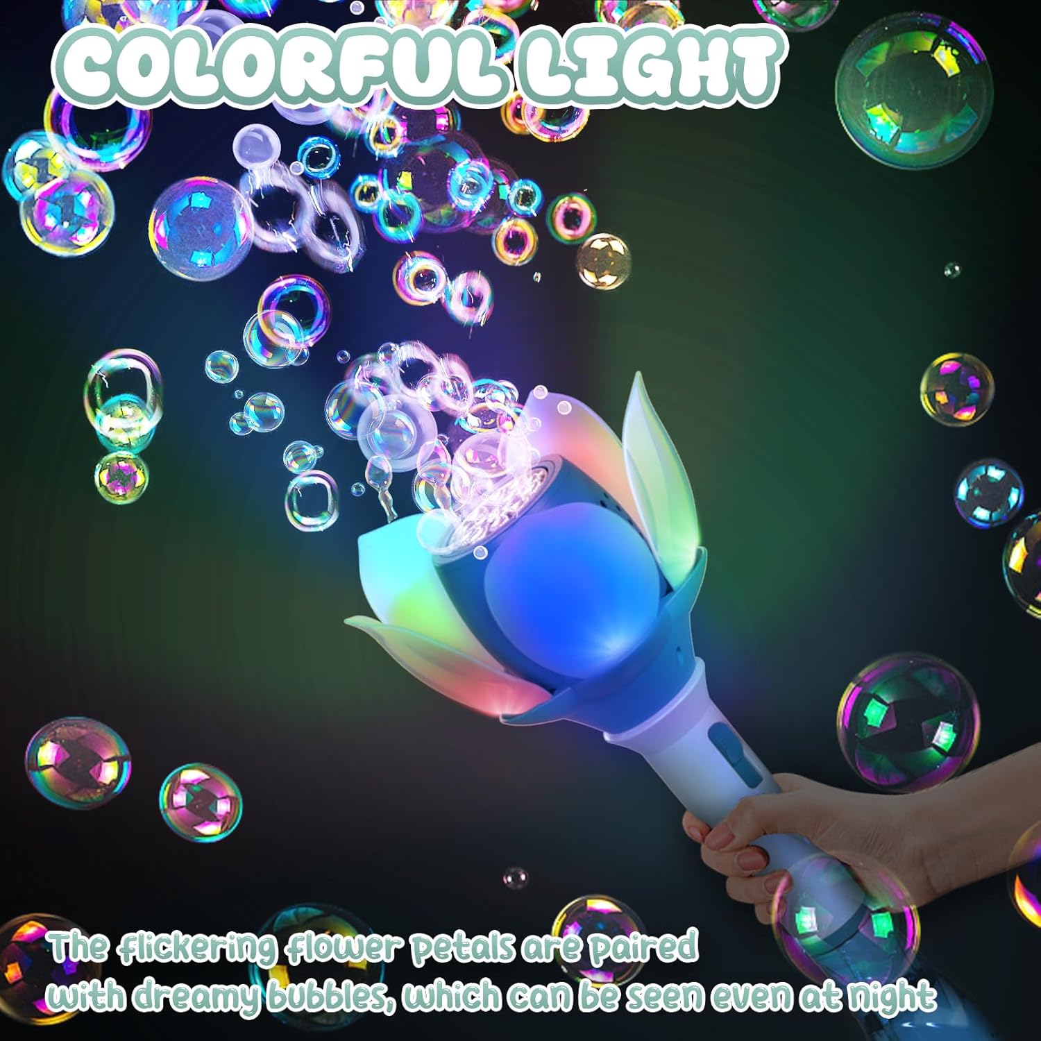 Thumbnail 3 de PANACARE Blumen Seifenblasenstab (elektronische Seifenblasenmaschine) für Kinder – Akku, Licht, 10 Löcher, blau