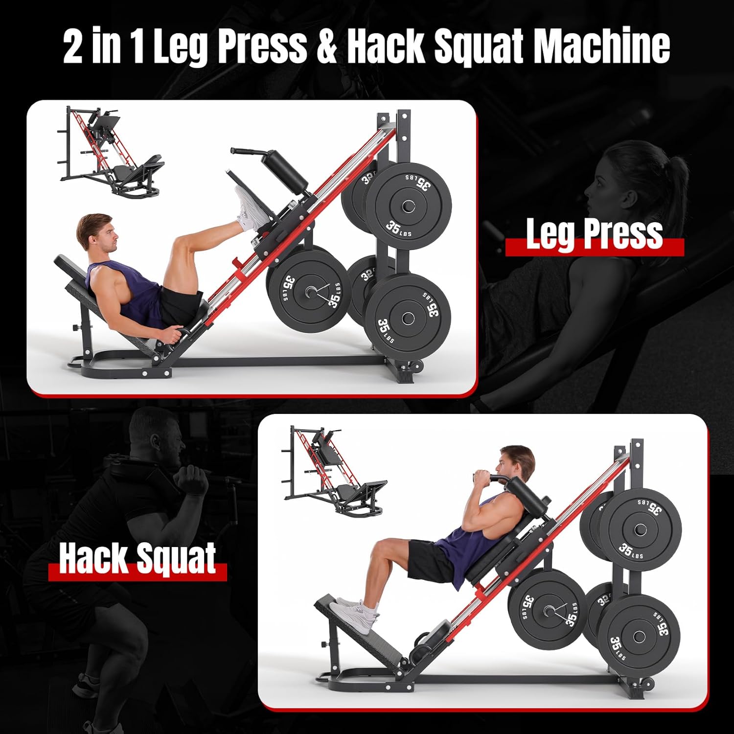 Detalle de Dripex RDDDJ3P 2-in-1 Leg Press Hack Squat Machine, Adjustable Footplate