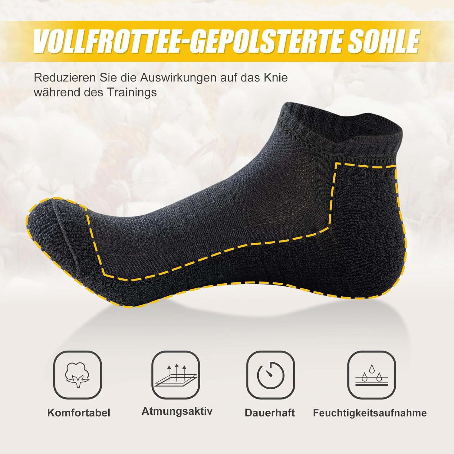 Detalle de SockWaddles Sneaker Socken Herren & Damen – atmungsaktive Sportsocken mit Polster, 6 Paar