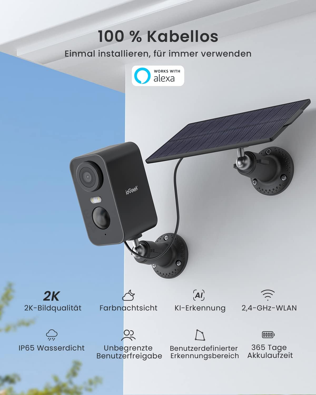 Detalle 2 de ieGeek 2K Überwachungskamera Außen 5200mAh