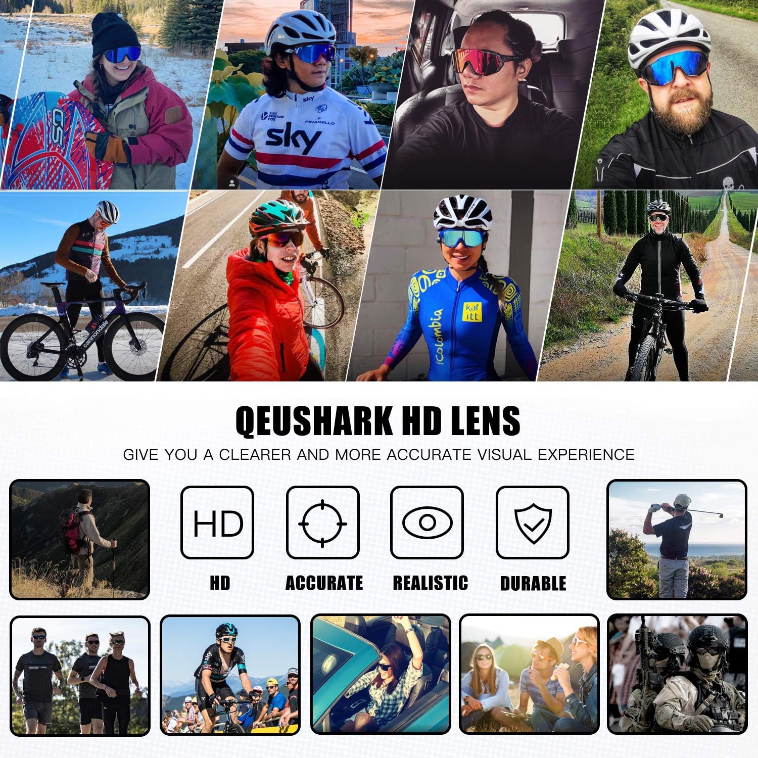 Thumbnail 5 de Queshark Occhiali da Ciclismo Polarizzati con Lenti Intercambiabili TR90 – Unisex