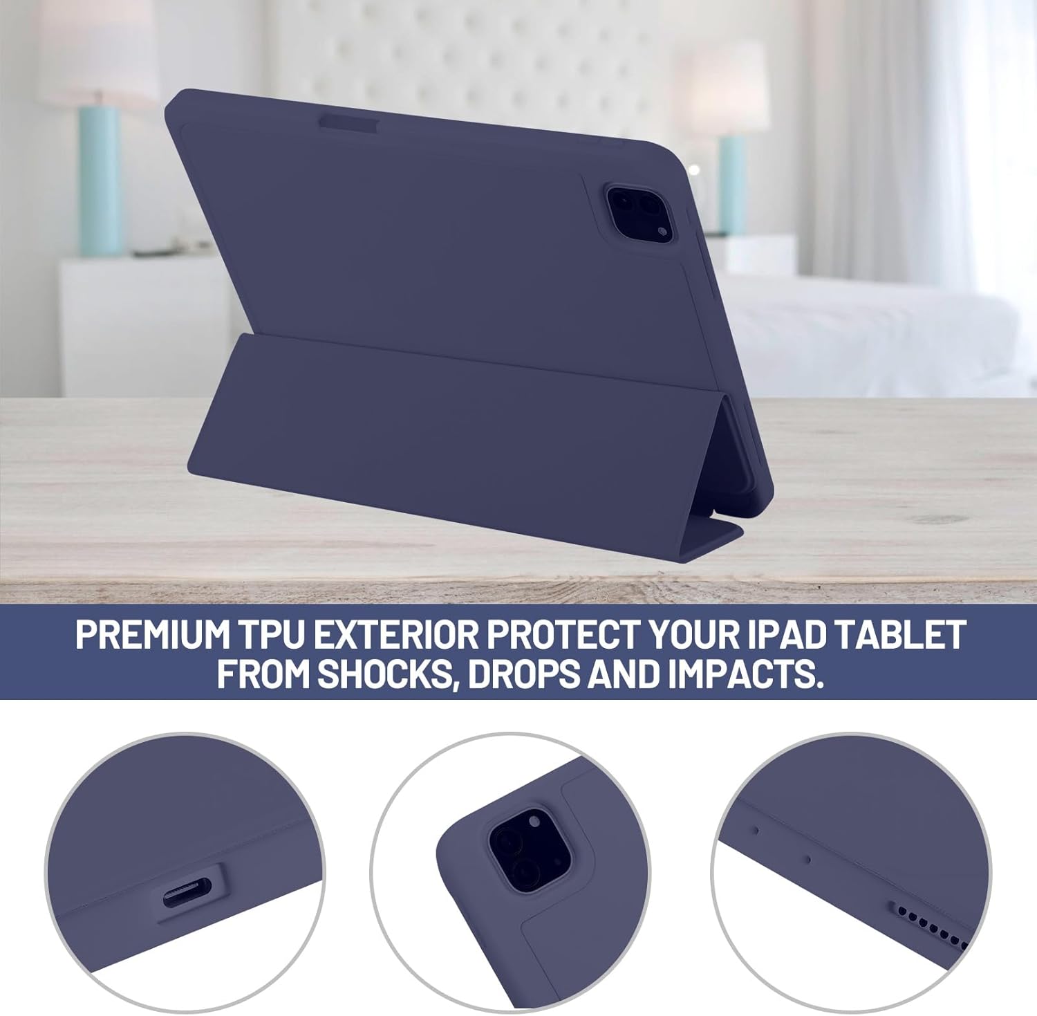 Thumbnail 3 de Palkitsee Hülle für iPad Pro 11 Zoll (1.–4. Gen, 2022/2021/2020/2018) mit Stifthalter, Schlaf/Wake & Dunkelblau