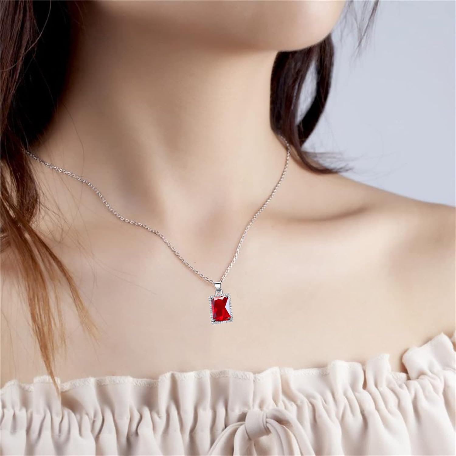Thumbnail 4 de VONSSY Elegant Rectangle Gemstone Necklace 18"
