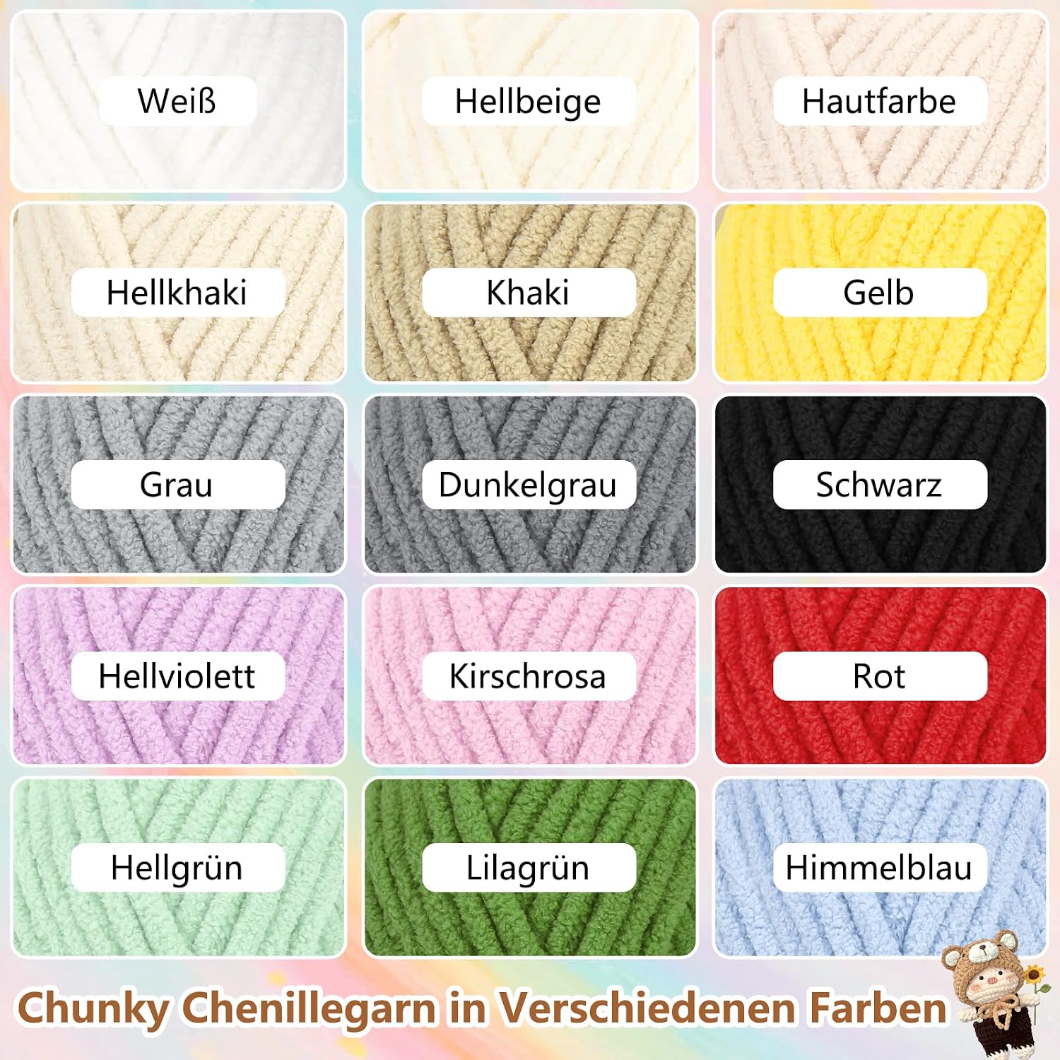 Detalle de Coopay Chenille Chunky – laine à tricoter épaisse 4 x 100 g, gris foncé