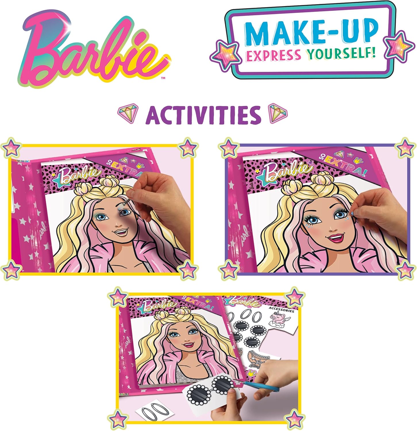 Detalle 2 de BARBIE Make-Up Express Yourself! Sketchbook & Make-Up Bag – 44-Page Activity Kit