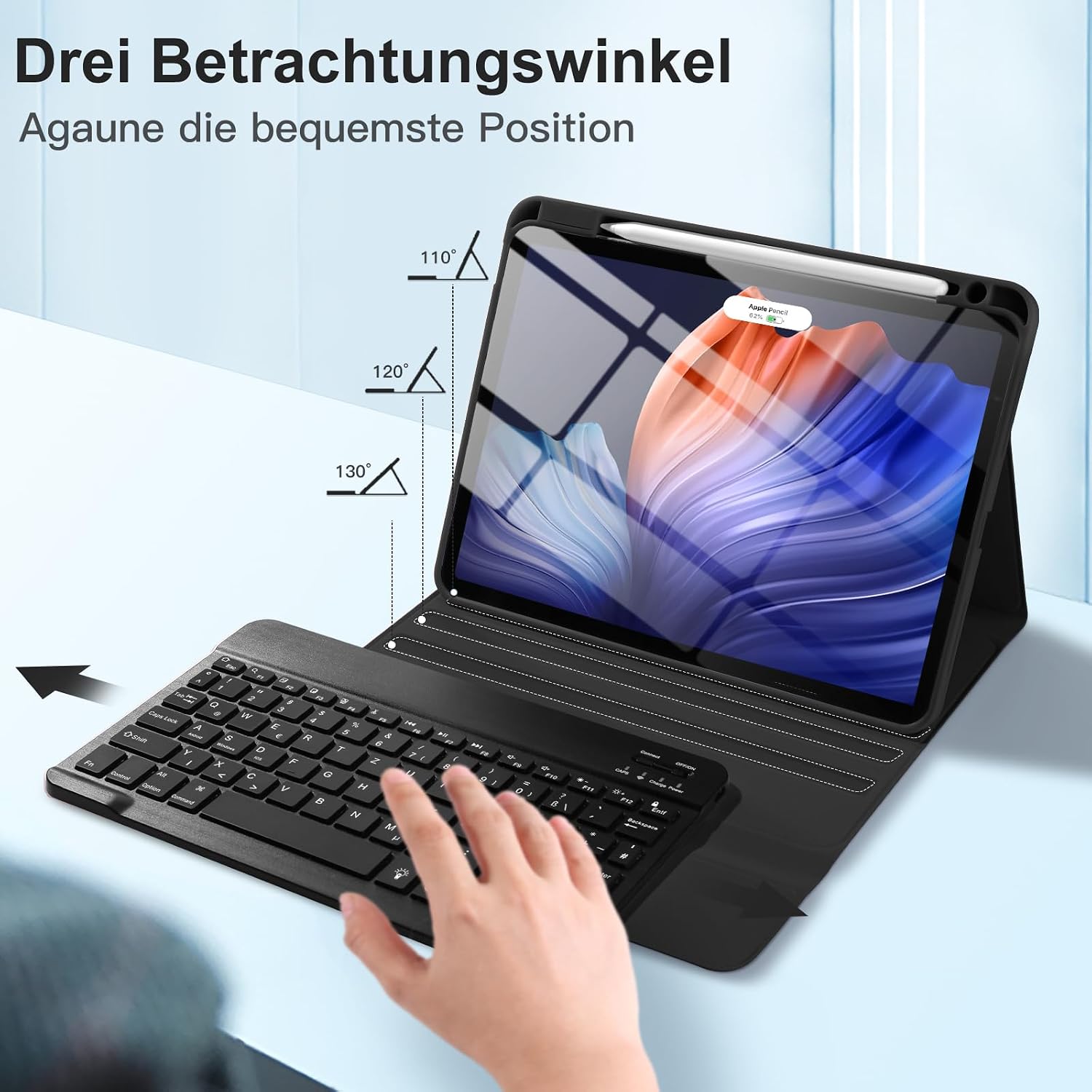Thumbnail 4 de Vobafe Hülle mit Tastatur für iPad Air 11 Zoll M4/M3/M2 – Beleuchtete Tastatur, abnehmbar, Stifthalter