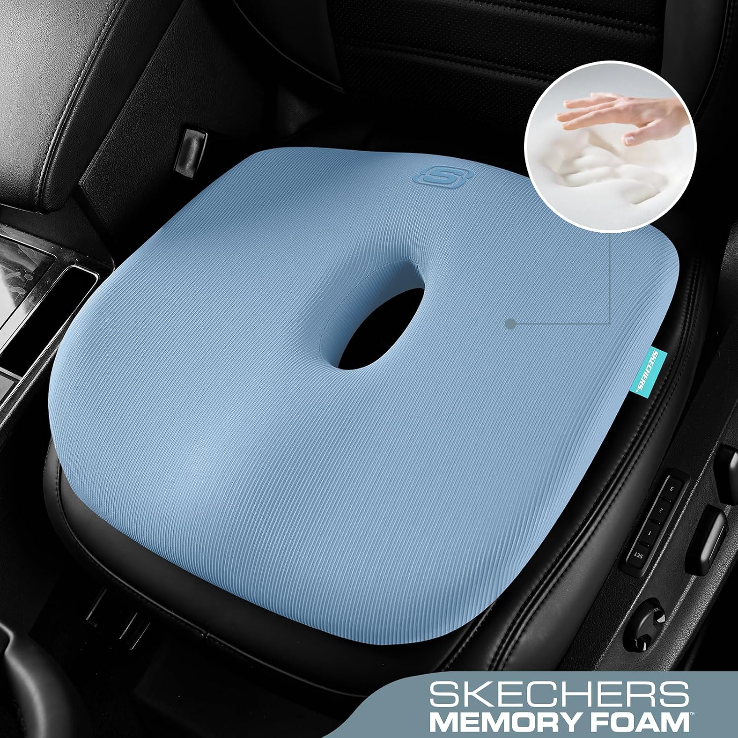 Detalle 2 de Skechers Memory Foam Seat Cushion, Blue, with Washable Cover and Non-Slip Base