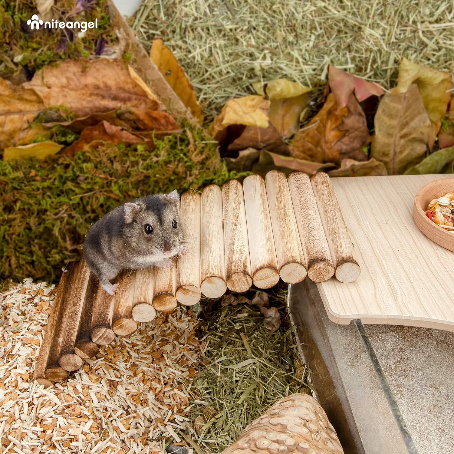 Detalle de Niteangel 小動物用クライミングトイ 木製フレキシブルブリッジ 7.8×3.9インチ