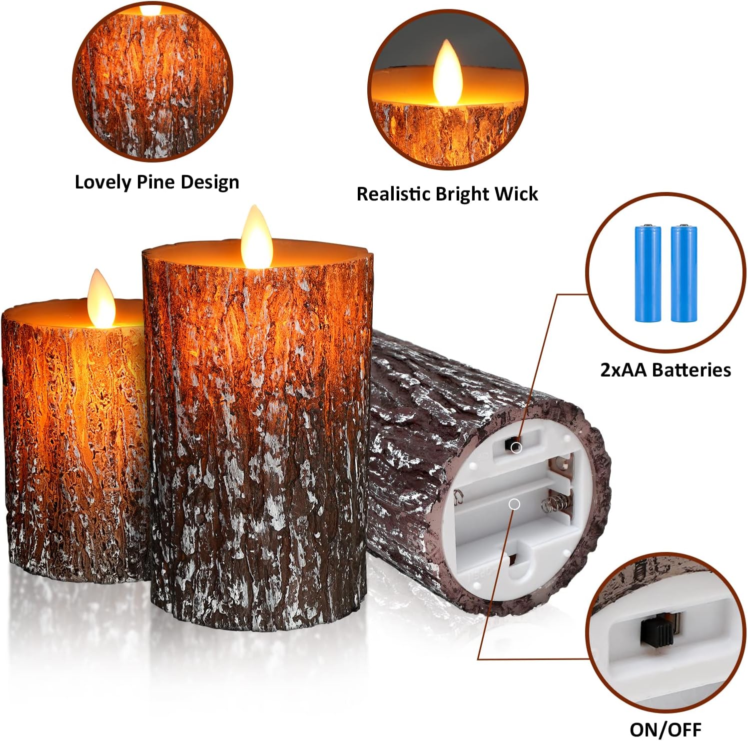 Thumbnail 5 de cimetech CL019 LED-kaarsenset met echte was, pine bark-look en afstandsbediening