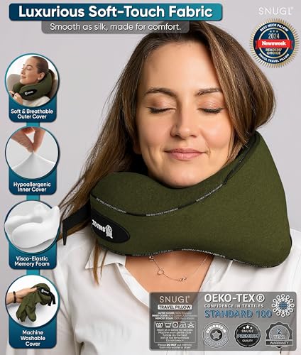 Thumbnail 6 de SNUGL Travel Pillow, Adult Regular Memory Foam Neck Pillow, Olive Green