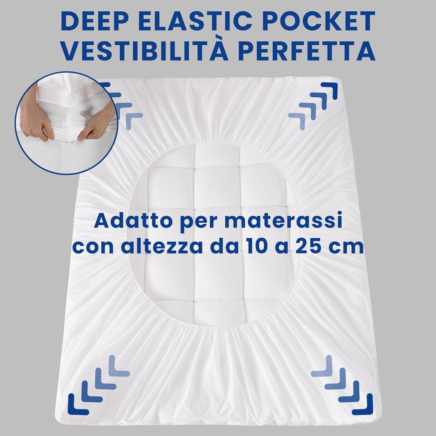 Thumbnail 4 de DUANDUAN Topper matrimoniale 140x190 cm: Topper imbottito 5 cm con tasche profonde, lavabile