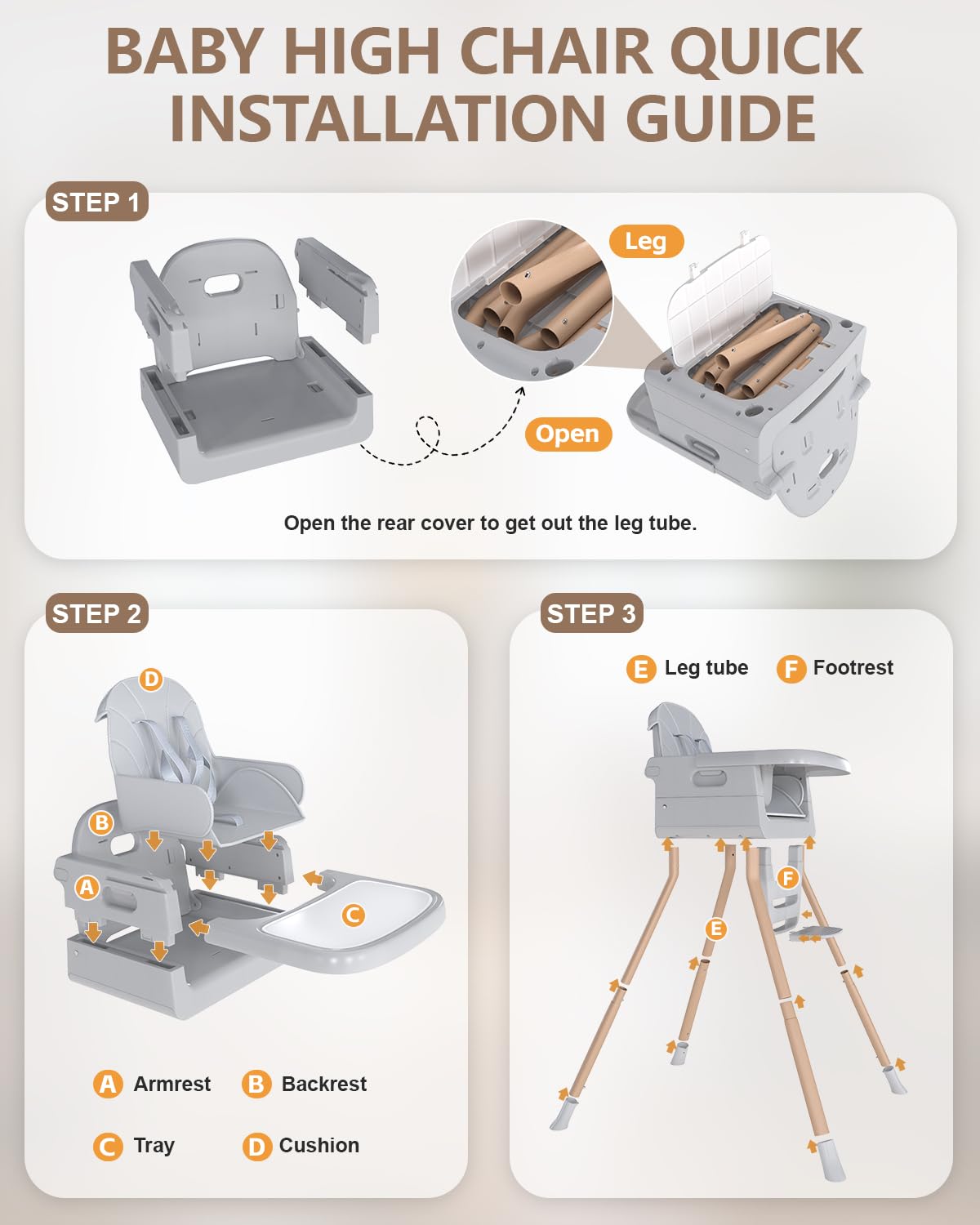 Detalle 2 de EverKiddo Convertible High Chair, 4 Modes, Foldable, Adjustable Tray and Footrest